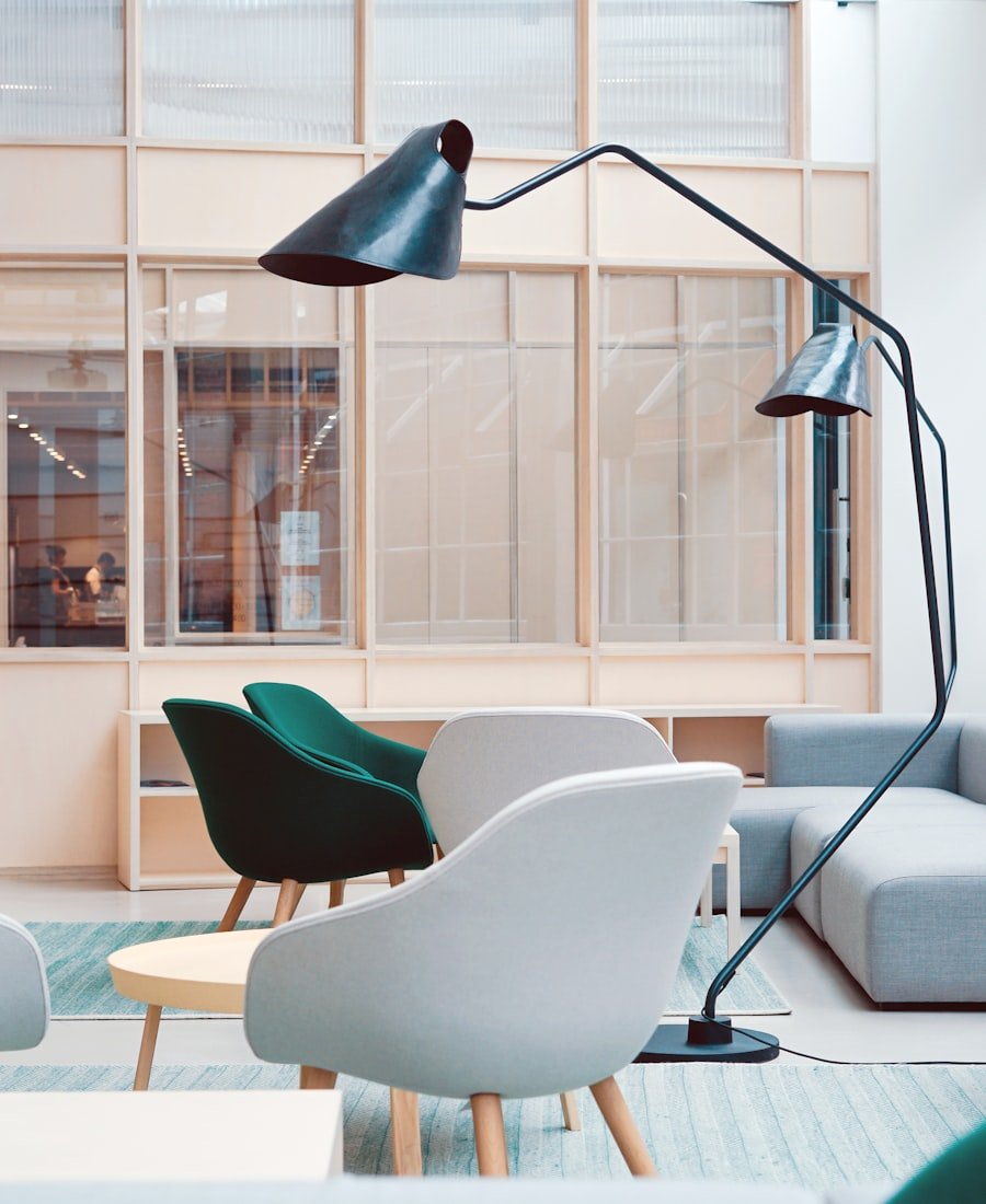 Styled workspace with wood table and simple decor