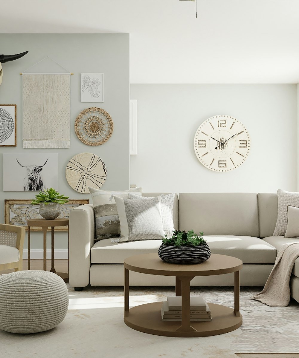 Warm modern living room with terracotta and cream tones