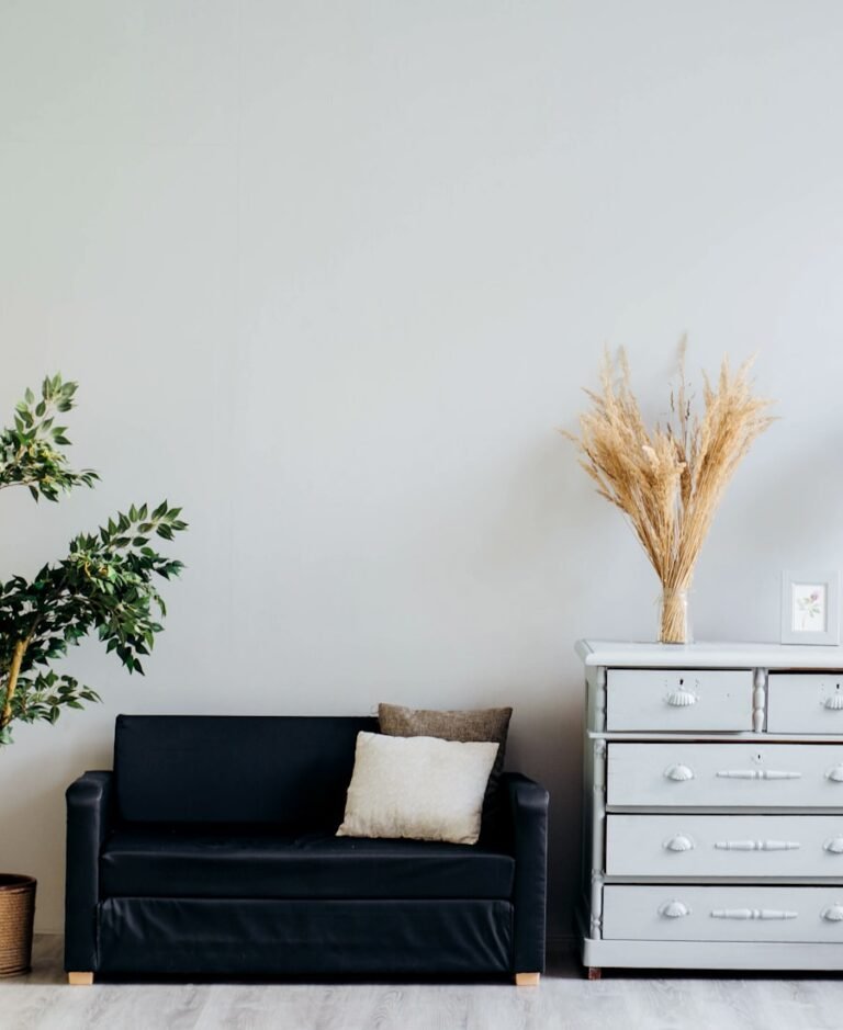 Bright small apartment living space, cleverly furnished